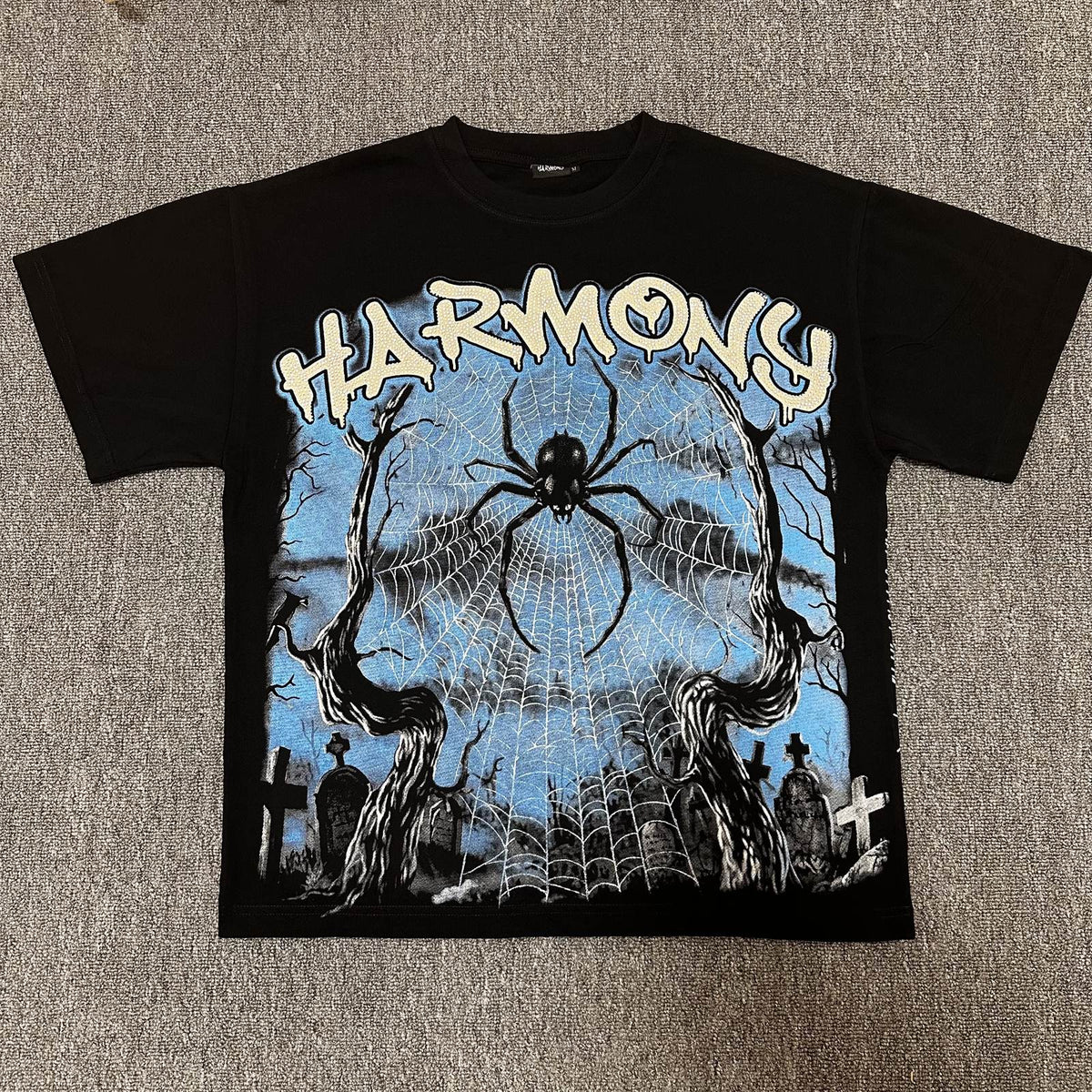 HARMONY Spider Web Graphic Black Short-Sleeve T-Shirt — front