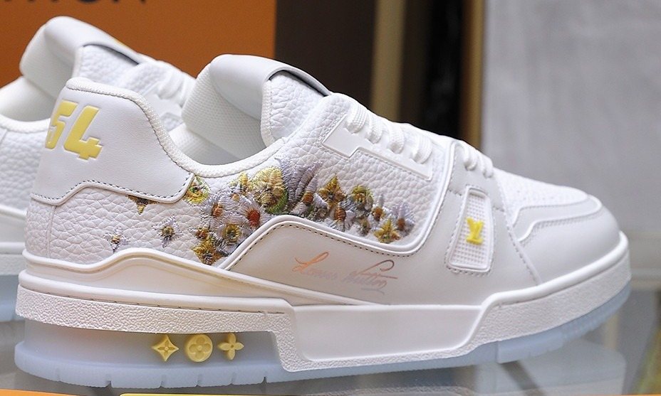 Louis Vuitton Embroidered White Low-Top Sneakers — front