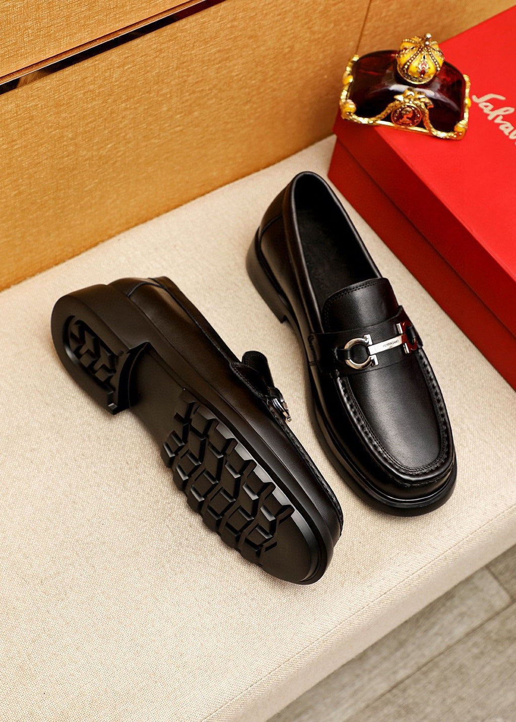 Salvatore Ferragamo Black Hardware Loafers — side