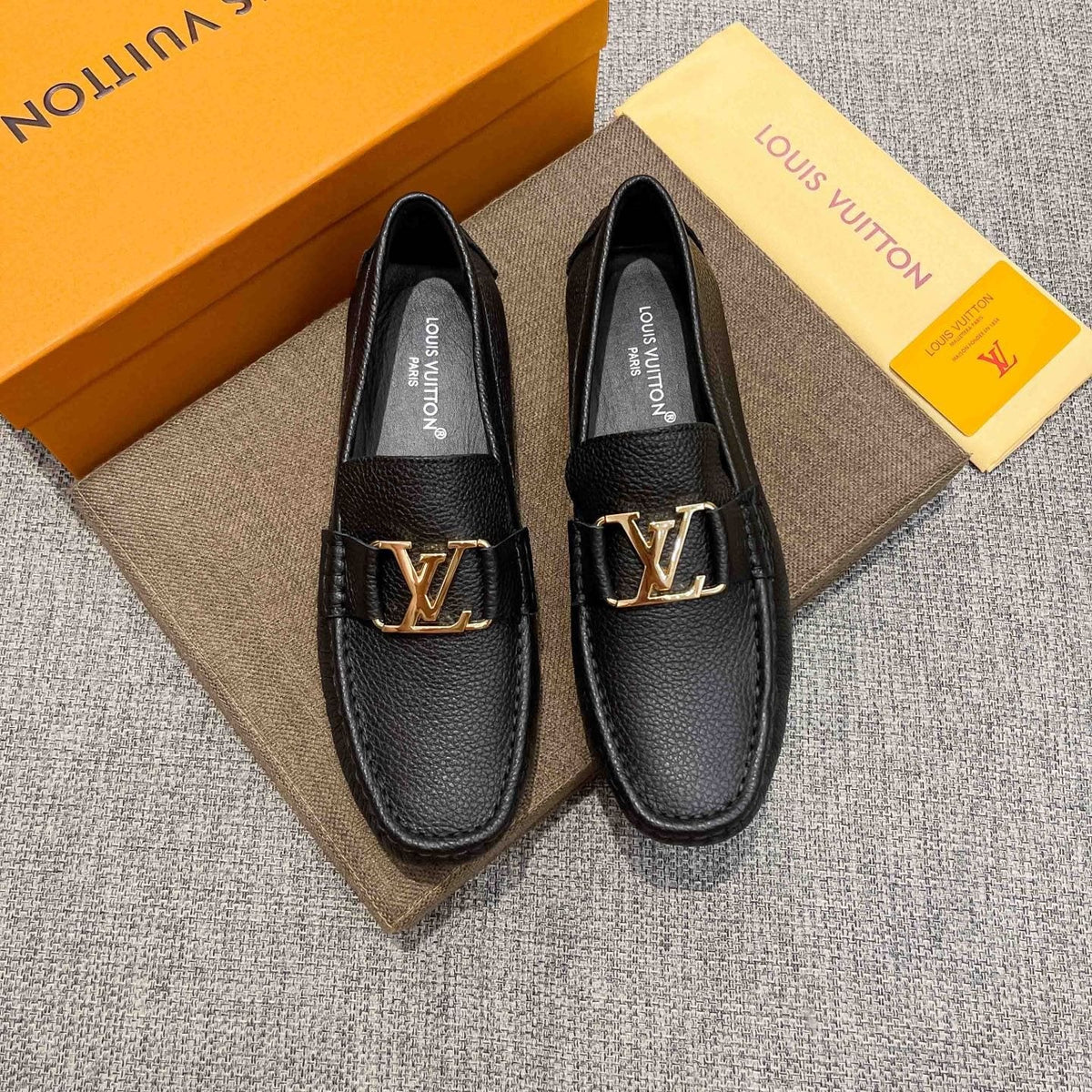 Louis Vuitton Black Leather Hardware Loafers — front