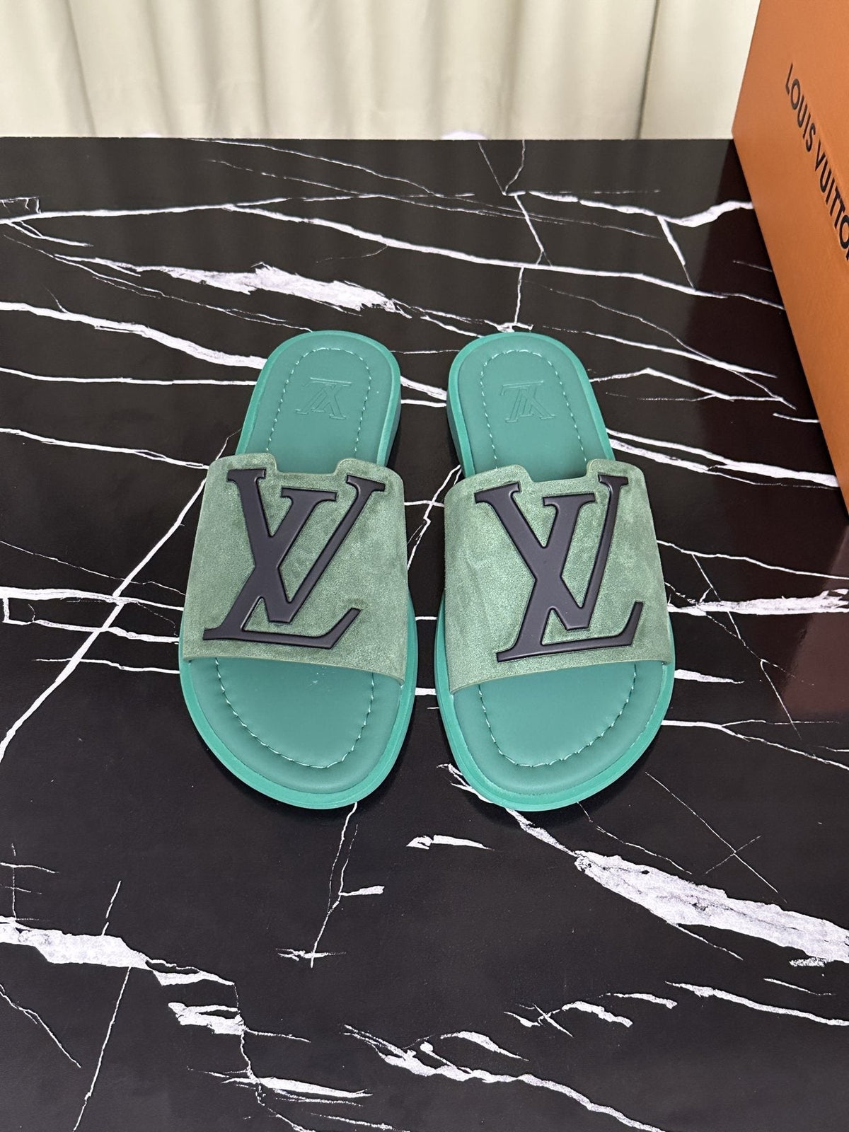 Louis Vuitton Logo Strap Slide Sandals — front