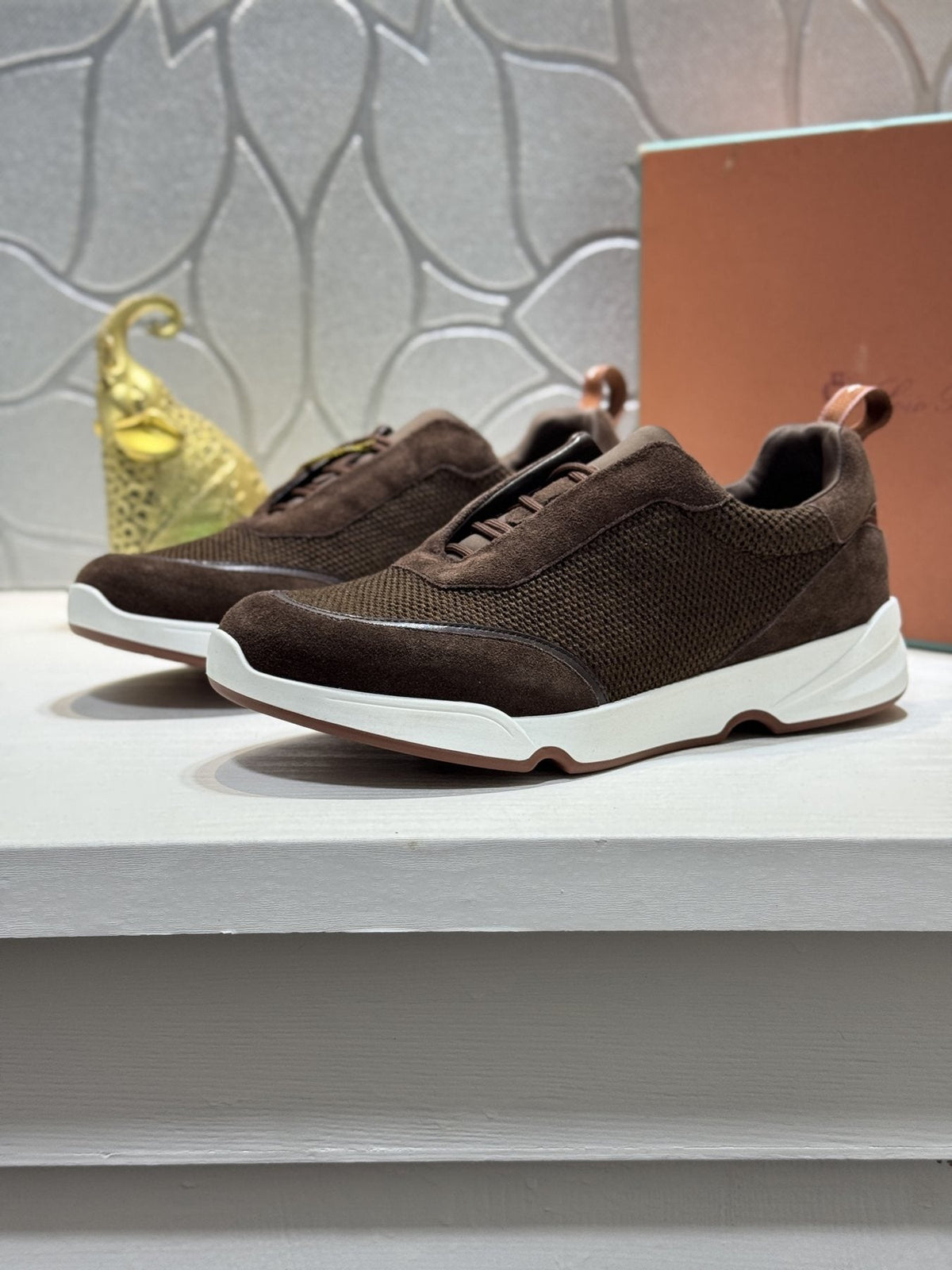 Loro Piana Textured Lace-Up Sneakers — front