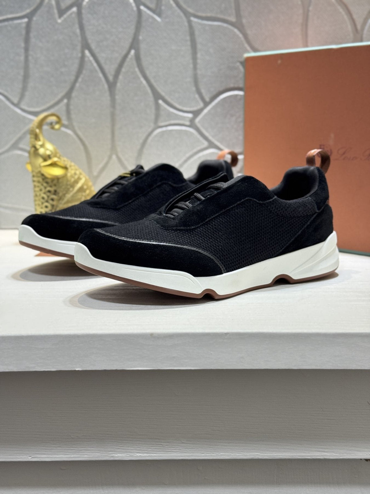 Loro Piana Textured Lace-Up Sneakers — front