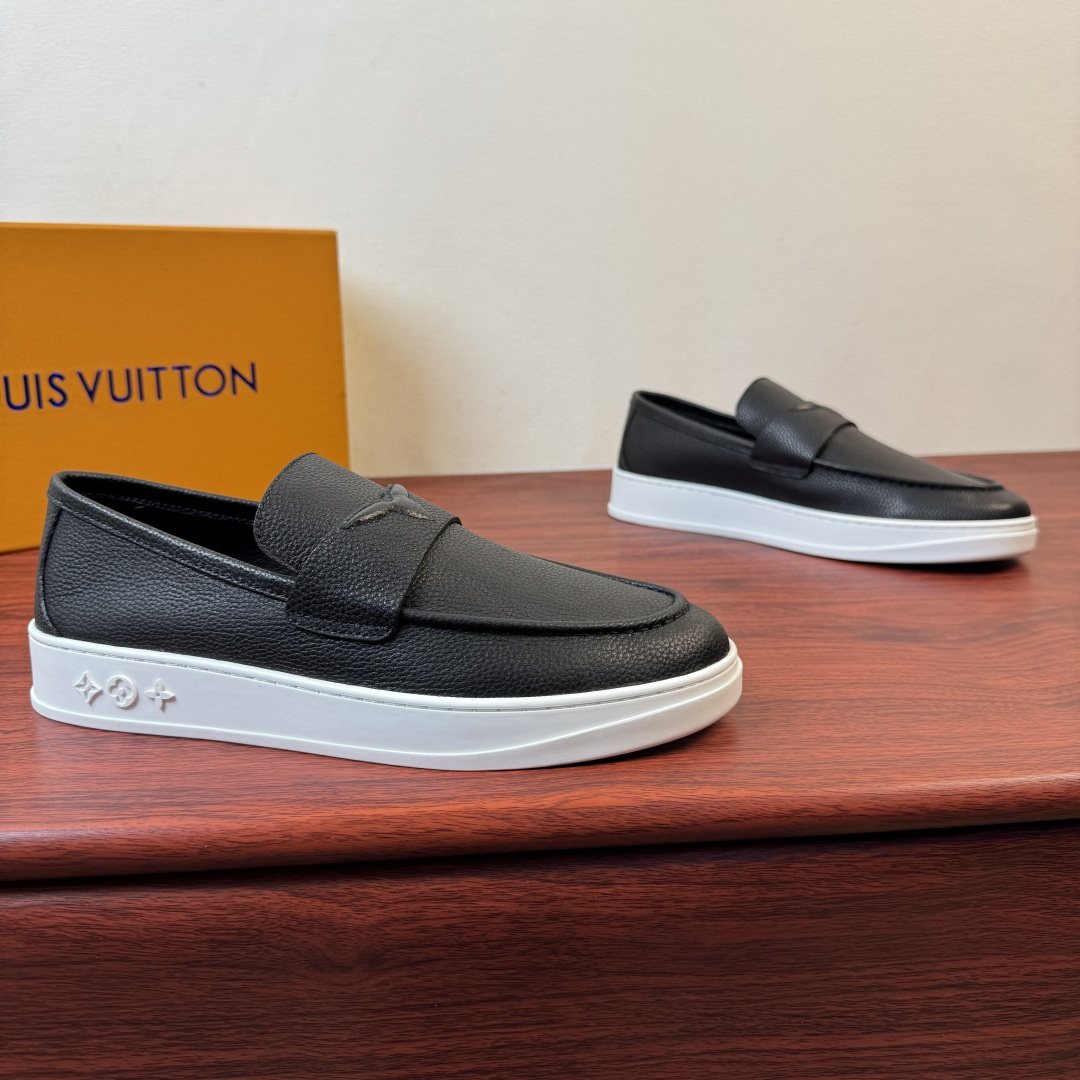Louis Vuitton White Slip-On Loafers — front