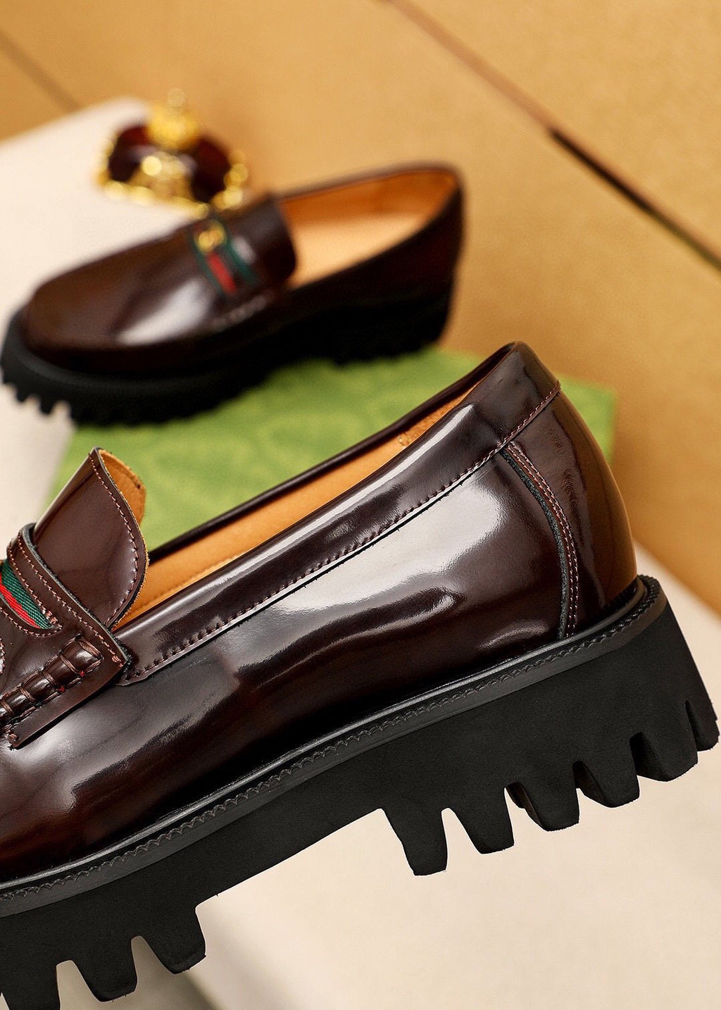 Gucci Leather Lug-Sole Loafers — detail