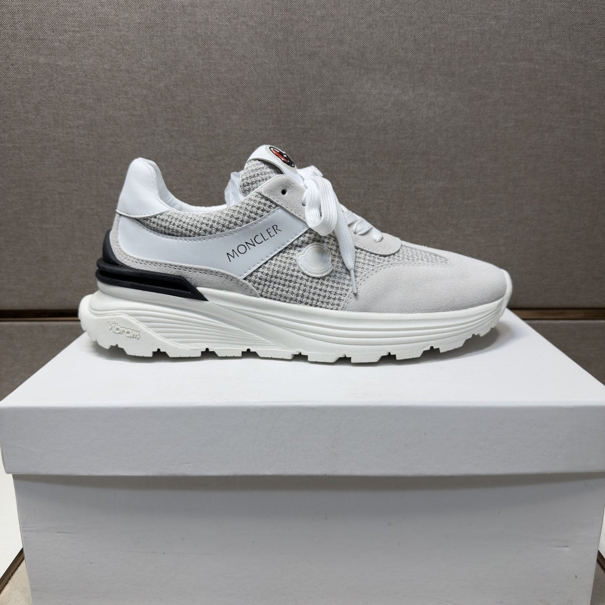 Moncler Light Gray & Navy Sneakers — front