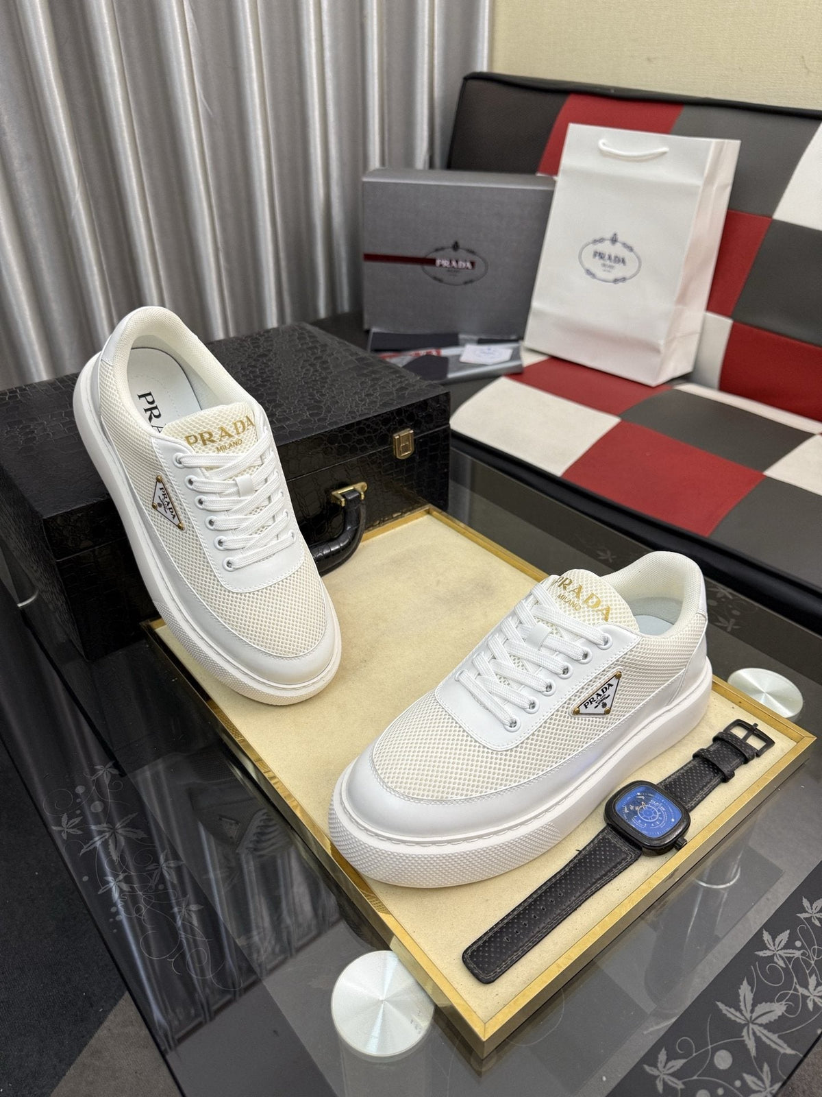 Prada Triangle Badge Low-Top Sneakers — hero
