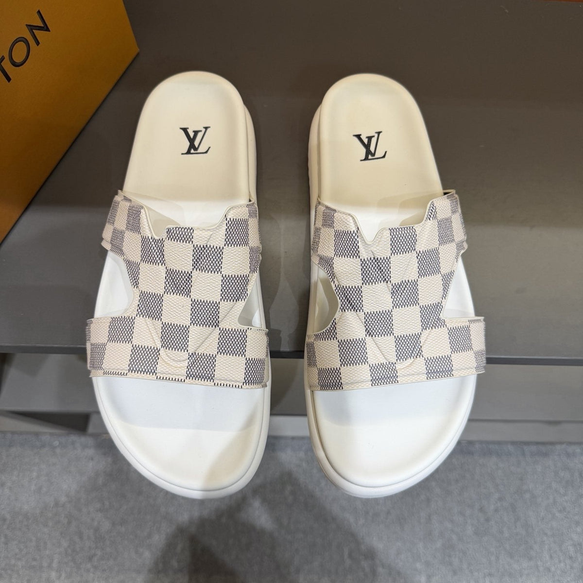 Louis Vuitton Checkerboard Crossover Slide Sandals — front