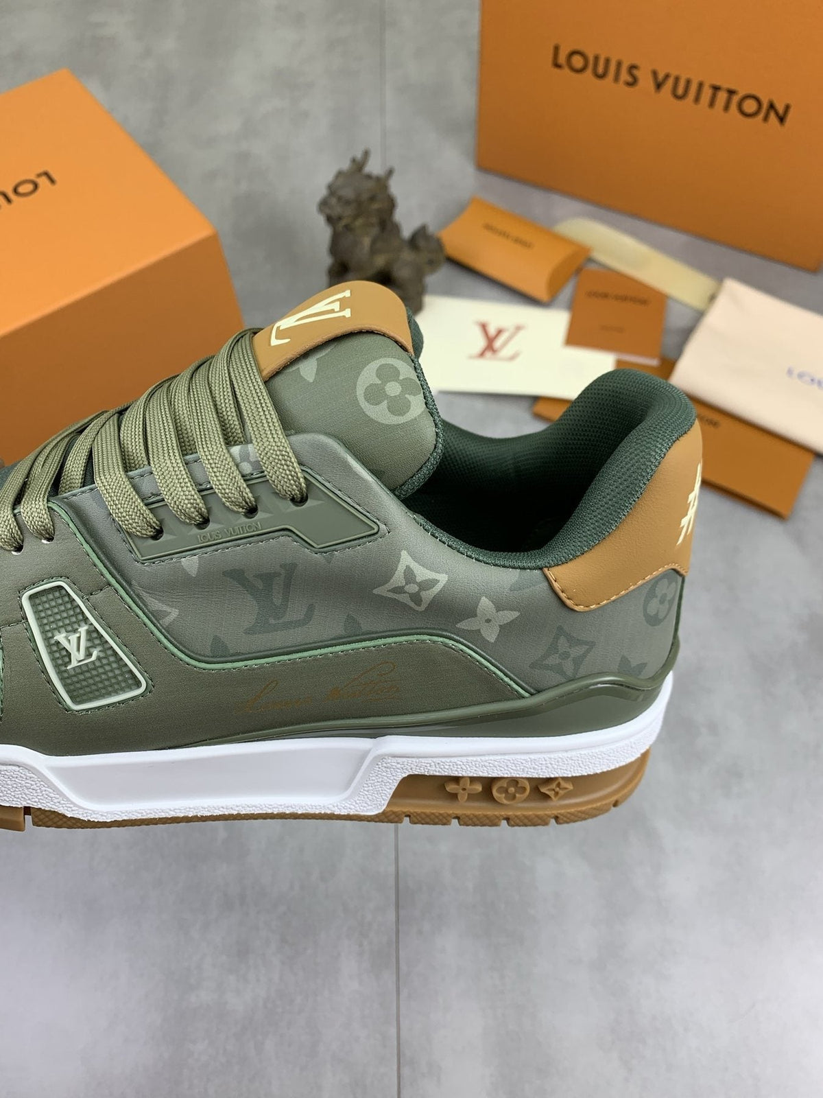 Louis Vuitton Sage Green Low-Top Sneakers — side