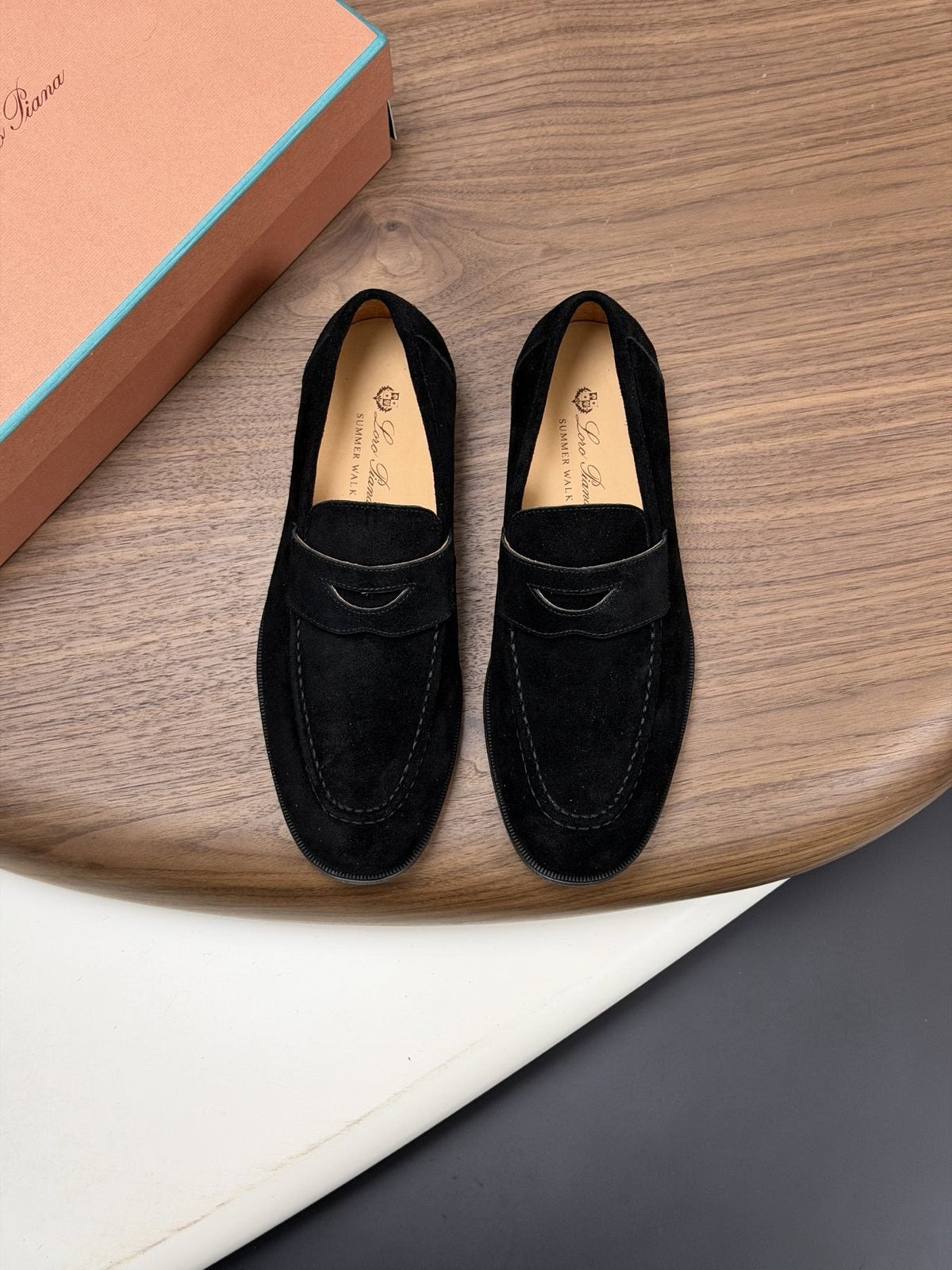 Men’s Textured Leather Penny Loafers — front