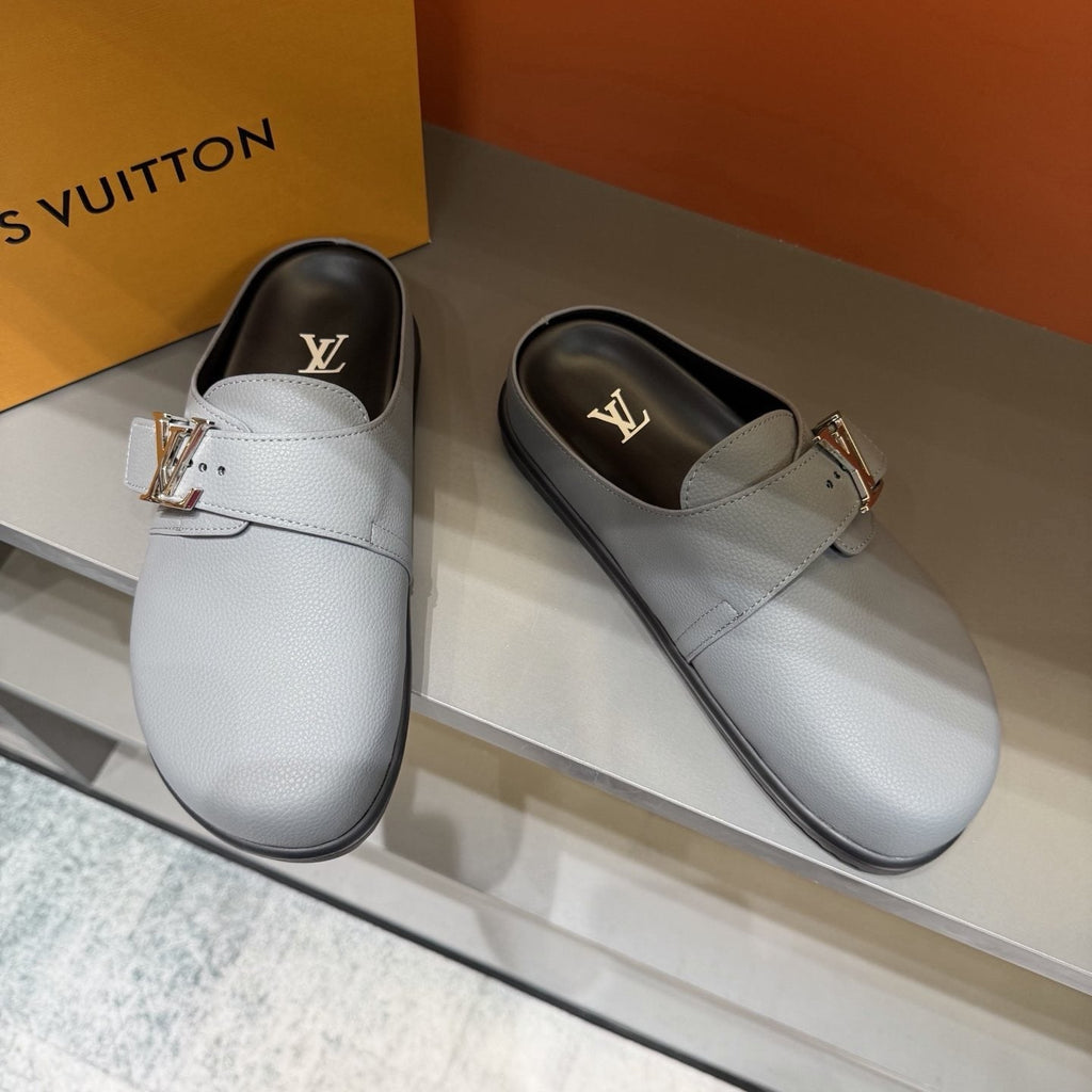 Louis Vuitton Buckled Monogram Mule Shoes — model