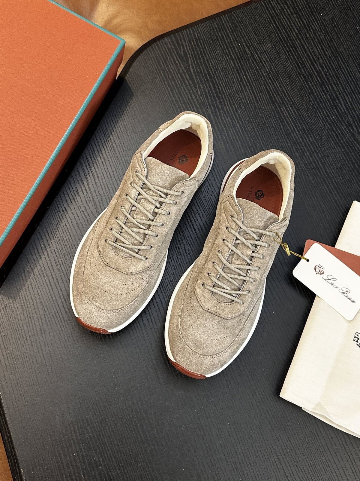 Loro Piana Taupe-Gray Low-Top Sneakers — front