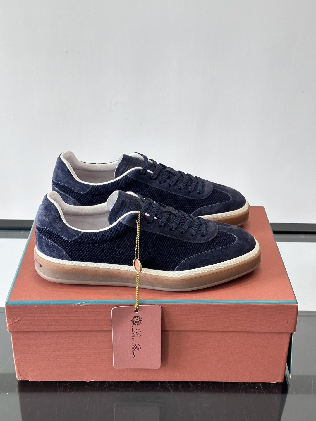 Loro Piana Black Cream Sole Sneakers — front