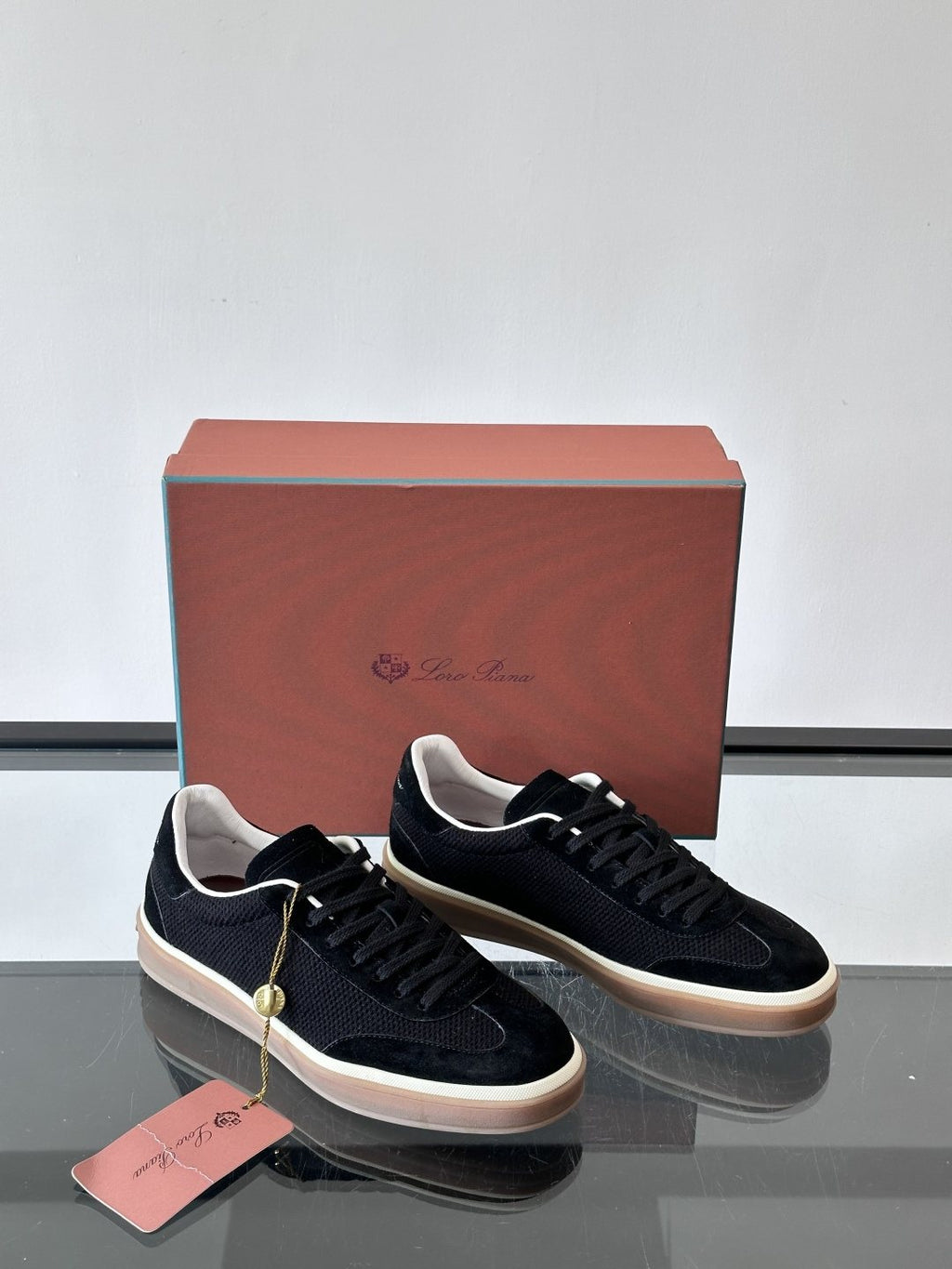 Loro Piana Black Cream Sole Sneakers — side