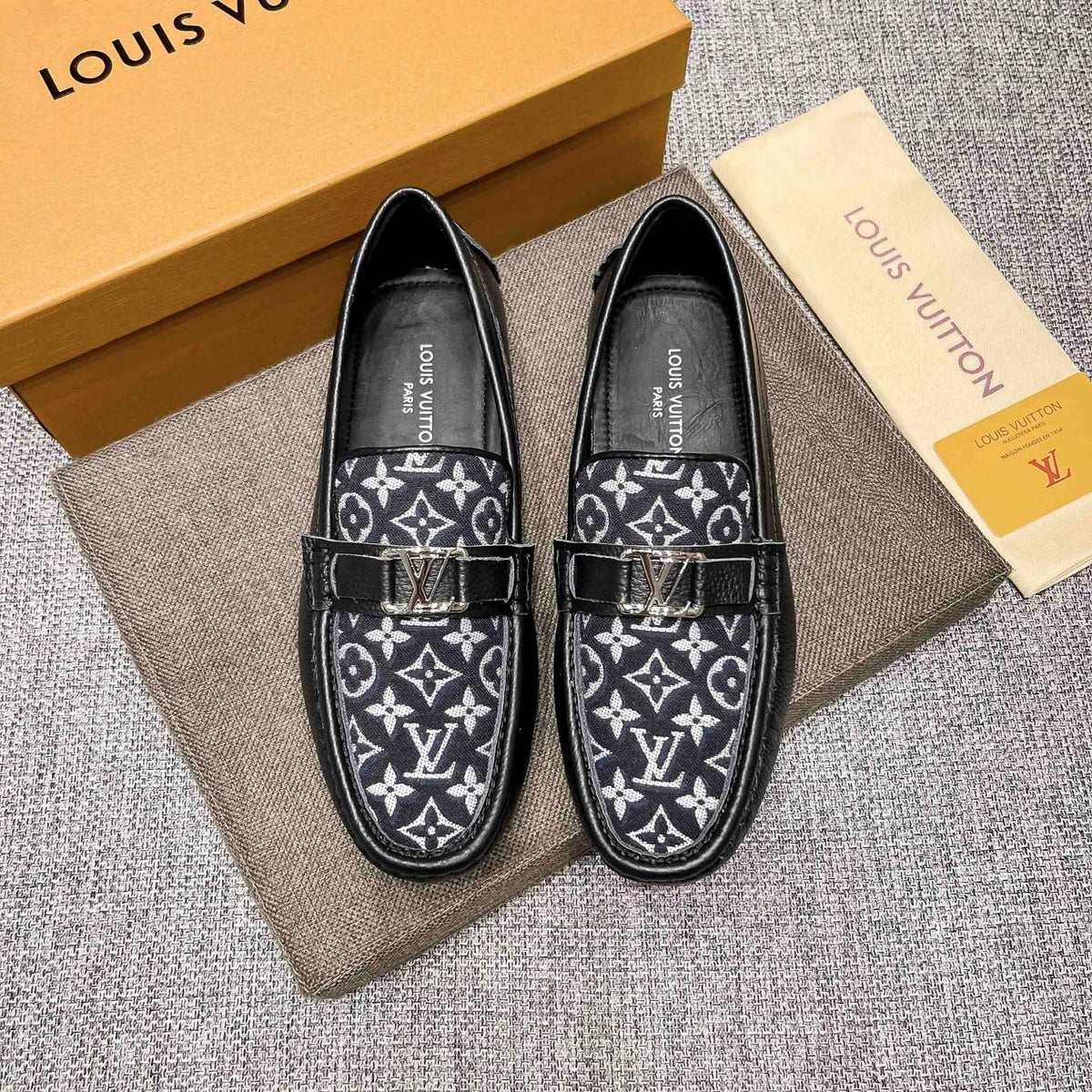 Louis Vuitton Patterned Metal-Accent Slip-On Loafers — front