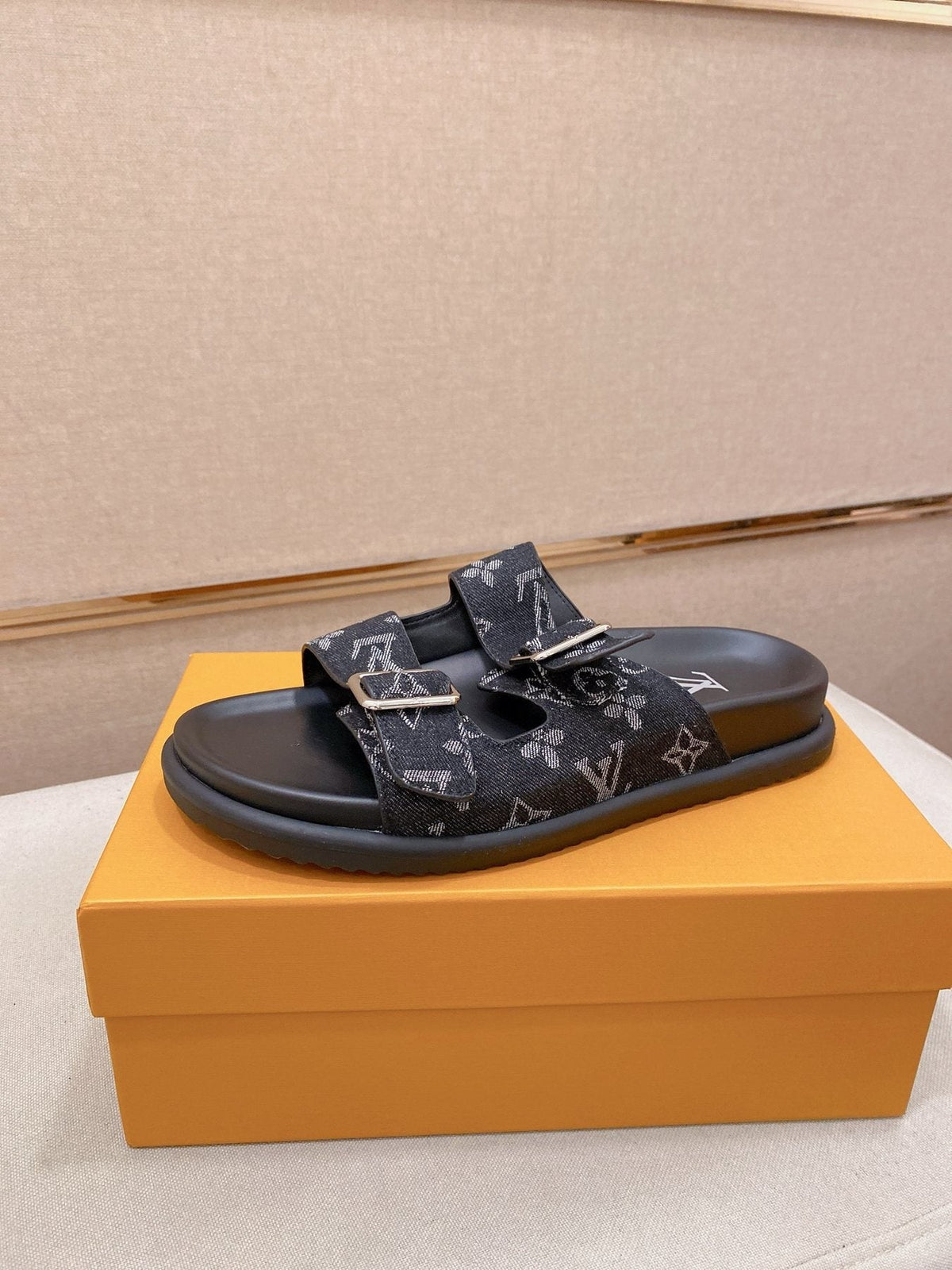 Louis Vuitton Double-Buckle Slide Sandals — front