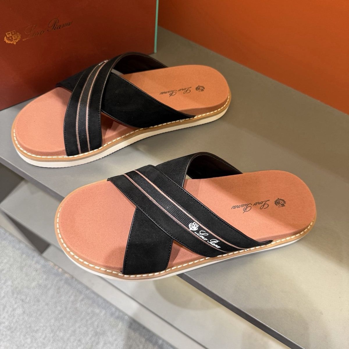 Loro Piana Crisscross Slide Sandals — front
