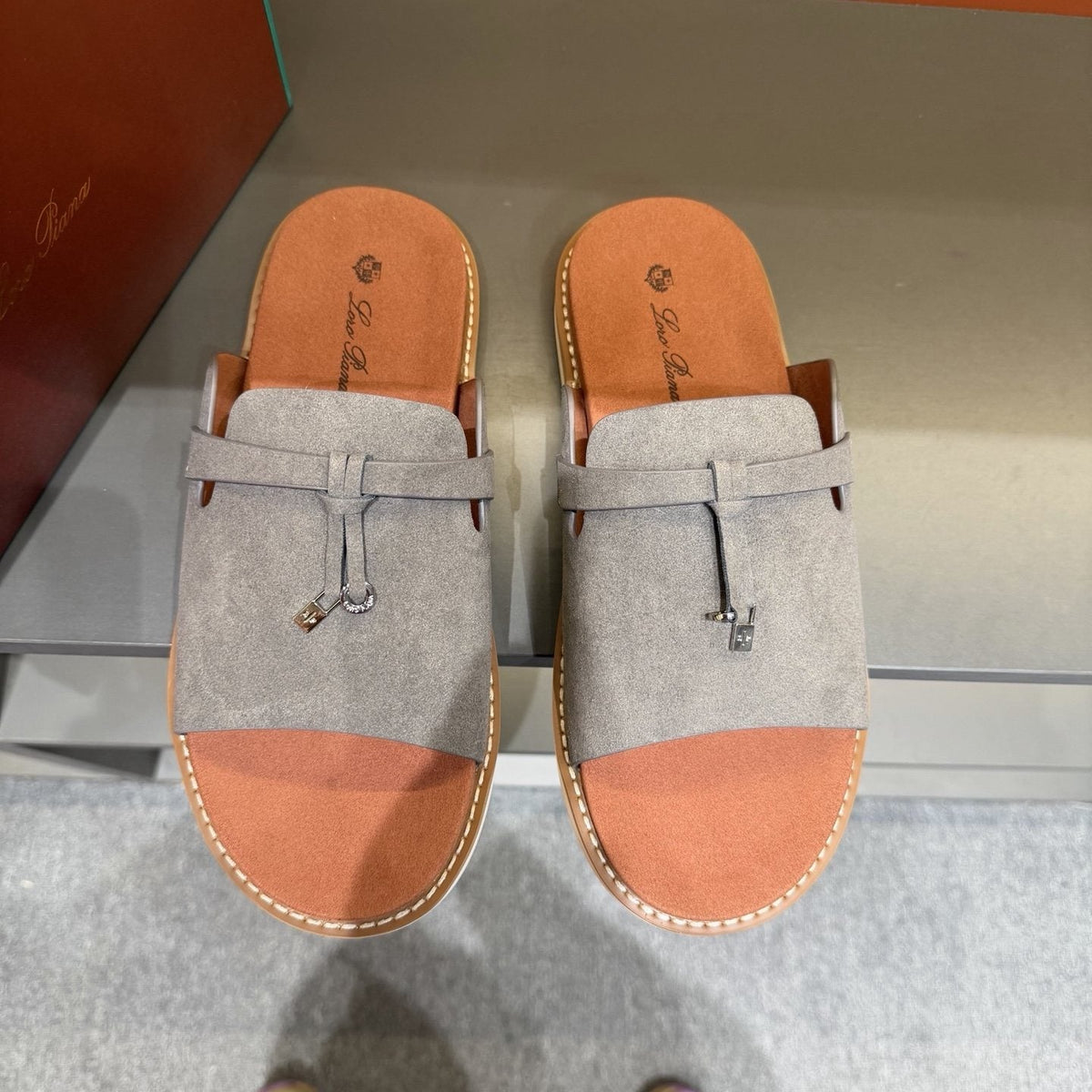 Loro Piana Leather Slide Sandals — front