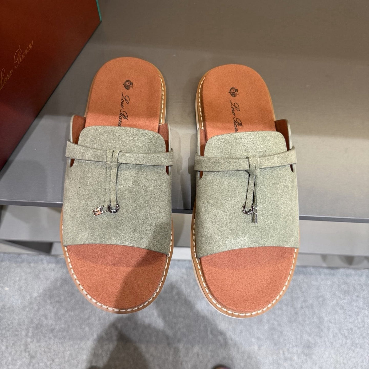 Loro Piana Leather Slide Sandals — front