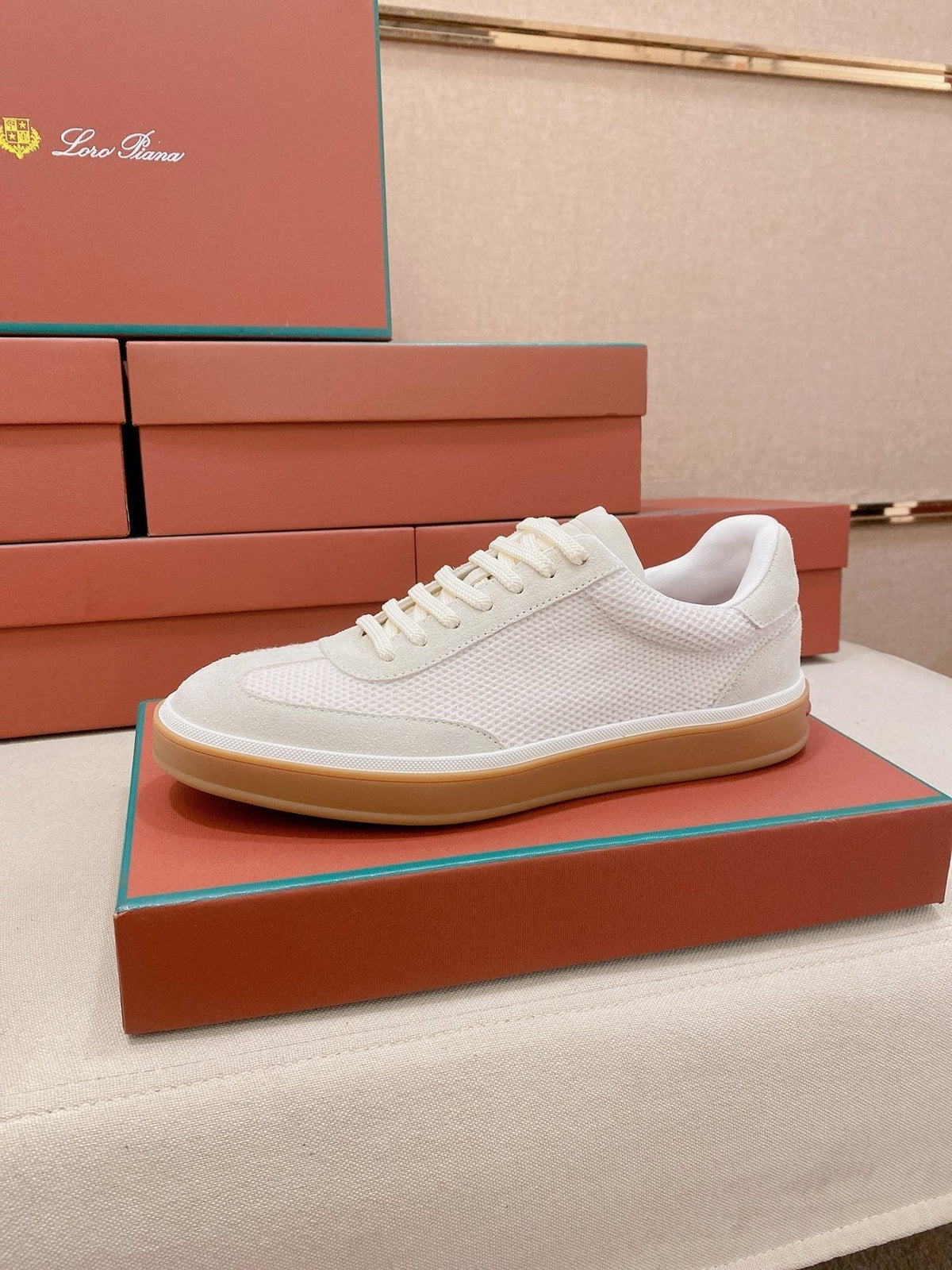Loro Piana Textured Low-Top Lace-Up Sneakers — front