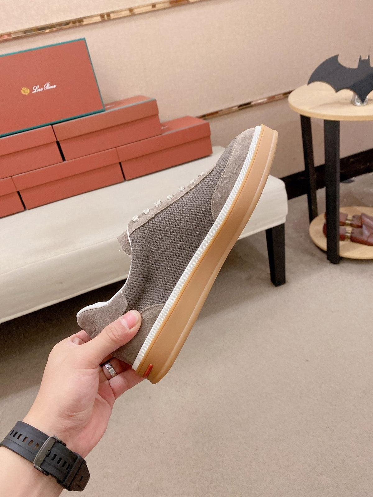 Loro Piana Textured Low-Top Lace-Up Sneakers — front