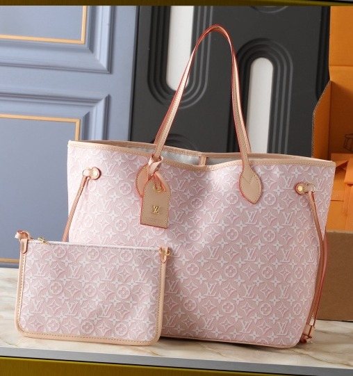 Louis Vuitton Neverfull MM Blue-Gray Tote Bag — front